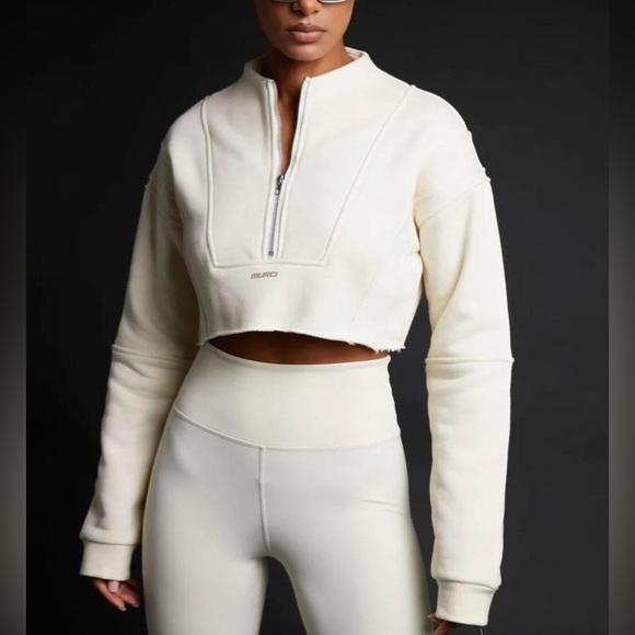 AZHONG Sweaters - Cream Cropped Zip-Up Sweatshirt <<<<60>>>>